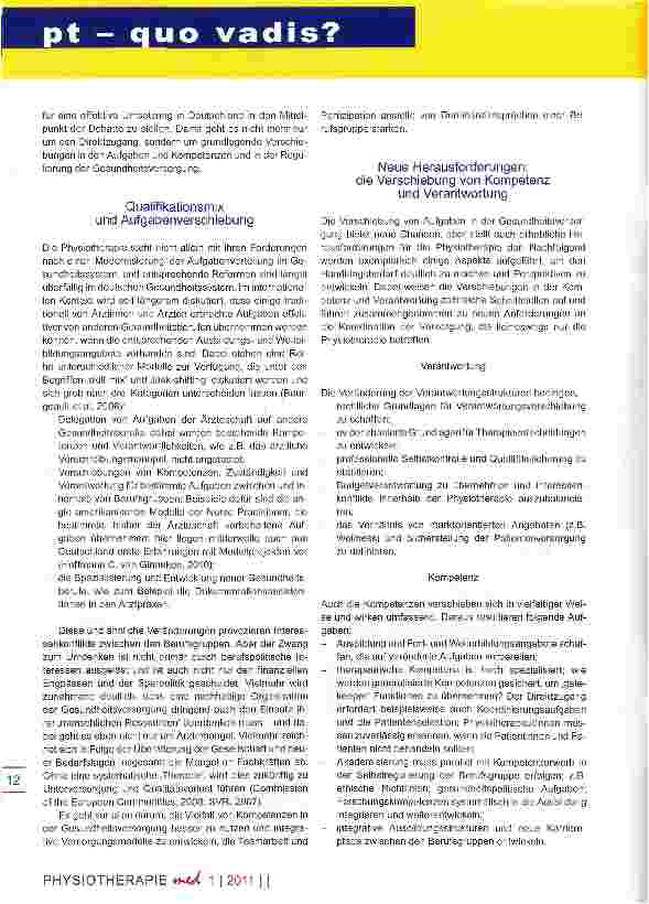 Vorschauseite 2: Verantwortung, Kompetenz und Koodination in der GesundheitsversorgungNeudefinitionen und Folgen für die Physiotherapie
