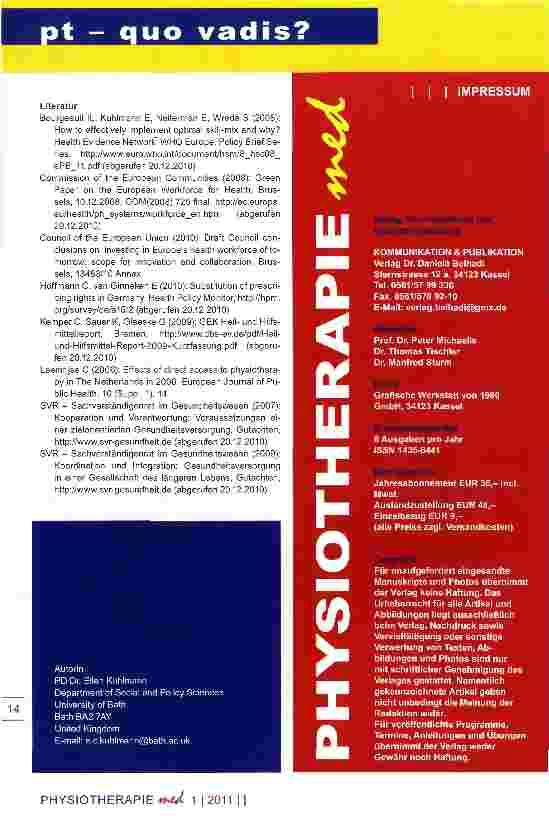 Vorschauseite 4: Verantwortung, Kompetenz und Koodination in der GesundheitsversorgungNeudefinitionen und Folgen für die Physiotherapie