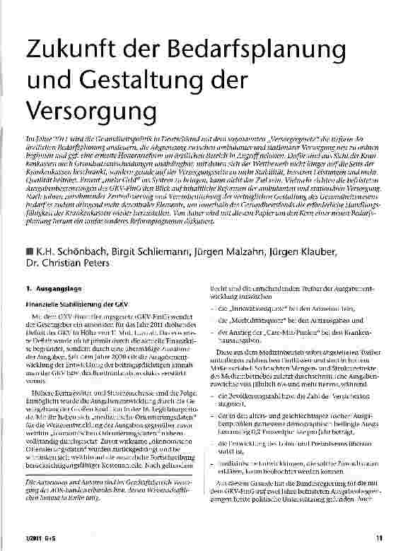 Vorschauseite 1: Zukunft der Bedarfsplanung und Gestaltung der Versorgung