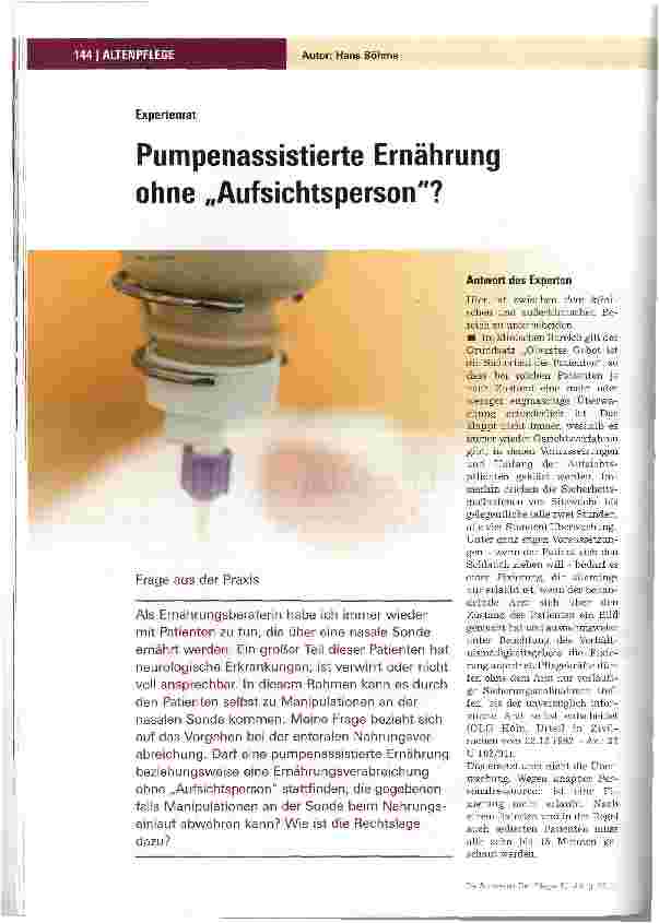 Vorschauseite 1: ExpertenratPumpenassistierte Ernährung ohne „Aufsichtsperson?