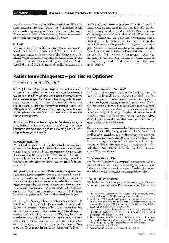 Vorschauseite 1: Patientenrechtegesetz - politische Optionen