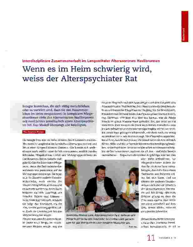 Vorschauseite 1: Wenn es im Heim schwierig wird, weiss der Alterspsychiater Rat