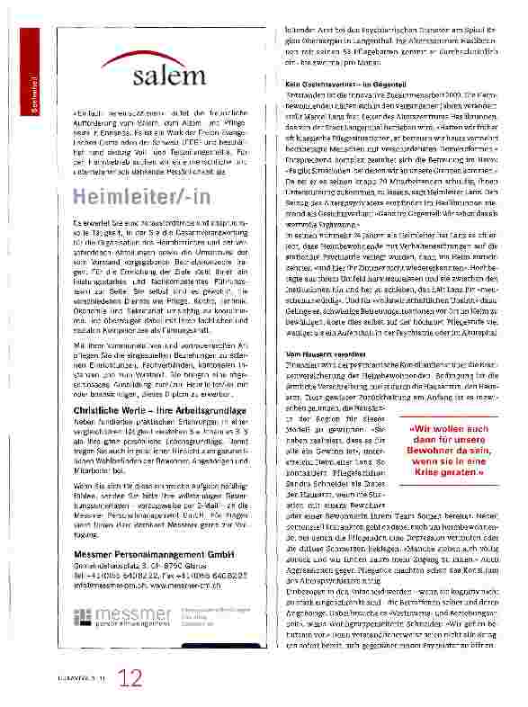 Vorschauseite 2: Wenn es im Heim schwierig wird, weiss der Alterspsychiater Rat