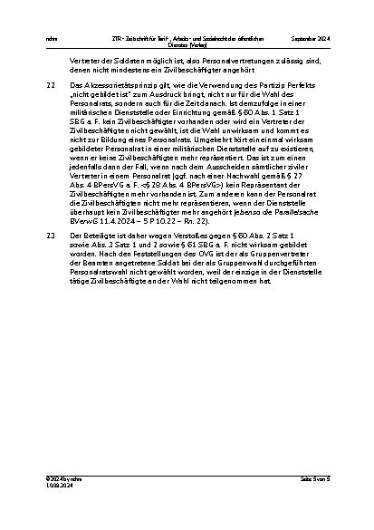 Vorschauseite 5: III. Personalvertretungsund Betriebsverfassungsrecht Gültigkeit einer Personalratswahl in einer militärischen Dienststelle
