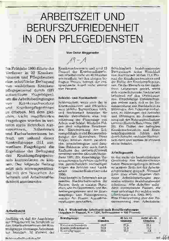 Vorschauseite 1: Arbeitszeit und Berufszufriedenheit in den Pflegediensten