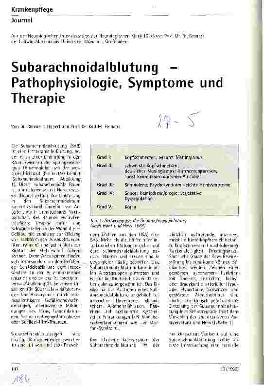 Vorschauseite 1: Subarachnoidalblutung - Pathophysiologie, Symptome und Therapie