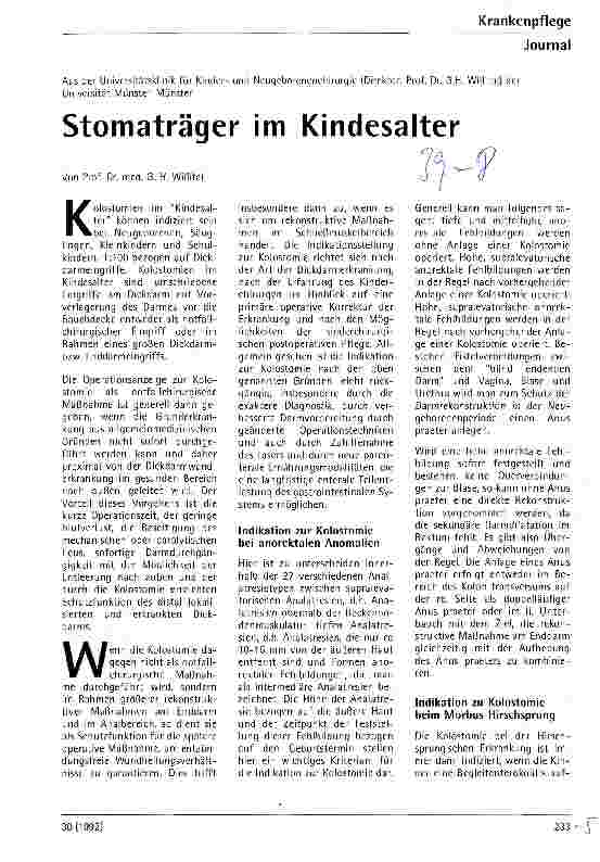 Vorschauseite 1: Stomaträger im Kindesalter