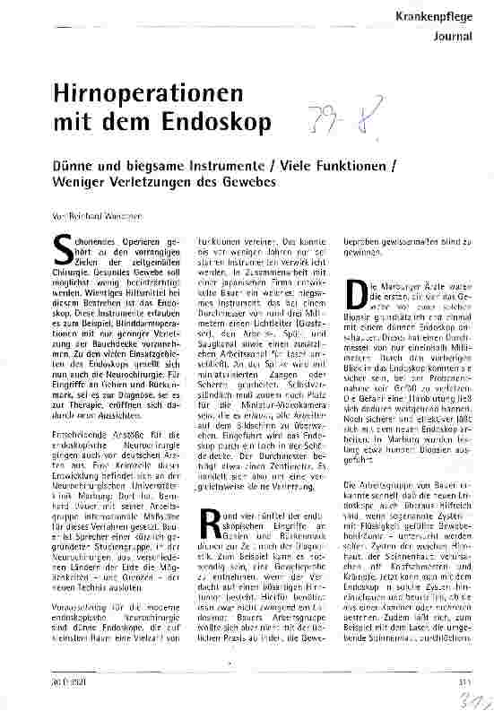 Vorschauseite 1: Hirnoperationen mit dem Endoskop