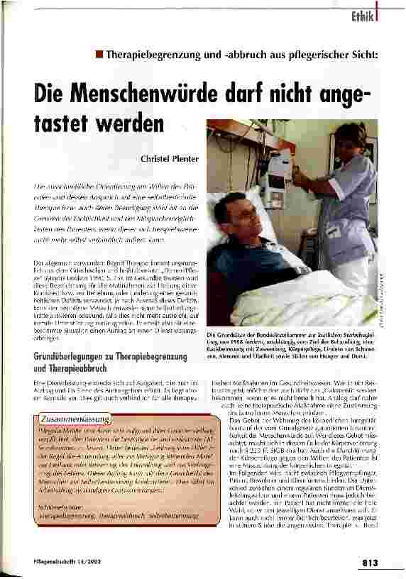 Vorschauseite 1: Die Menschenwürde darf nicht angetastet werden
