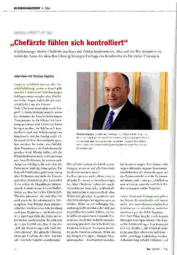 Vorschauseite 1: Chefärzte fühlen sich kontrolliert