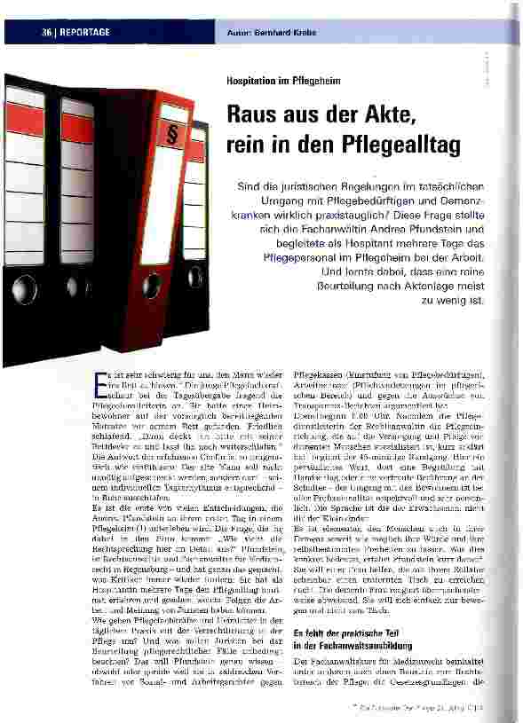 Vorschauseite 1: Raus aus der Akte, rein in den Pflegealltag