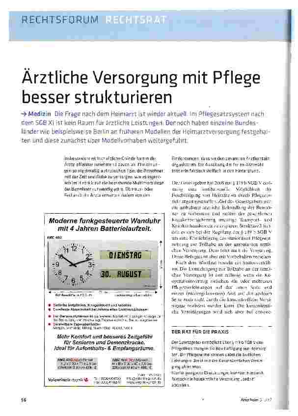 Vorschauseite 1: Ärztliche Versorgung mit Pflege besser strukturieren