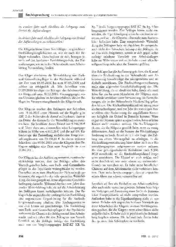 Vorschauseite 2: Zur Rückforderung von Kosten einer Weiterbildung »Fachpflege Psychiatrie«