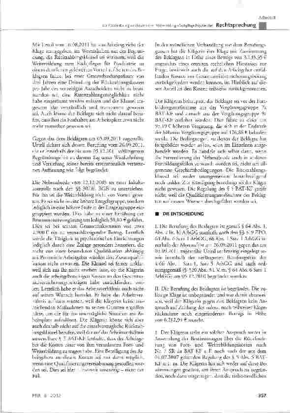 Vorschauseite 3: Zur Rückforderung von Kosten einer Weiterbildung »Fachpflege Psychiatrie«