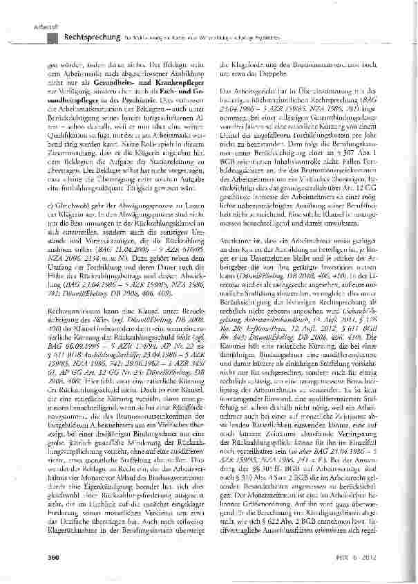 Vorschauseite 6: Zur Rückforderung von Kosten einer Weiterbildung »Fachpflege Psychiatrie«