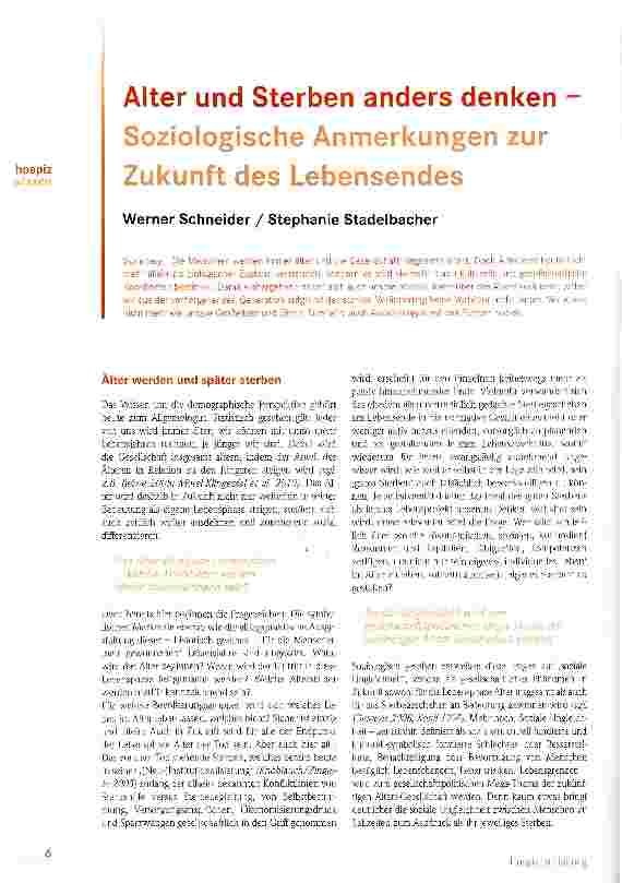 Vorschauseite 1: Alter und Sterben anders denken Soziologische Anmerkungen zur Zukunft des Lebensendes