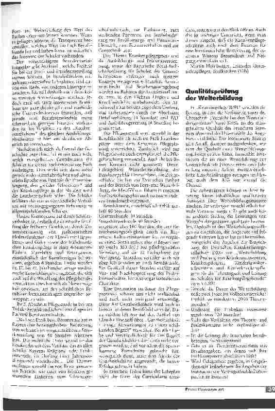 Vorschauseite 2: Reaktionen zu den Themen:Pflegewissenschaft,Qualität der Ausbildung, Berufskunde sowie Universität/Fachoberschule