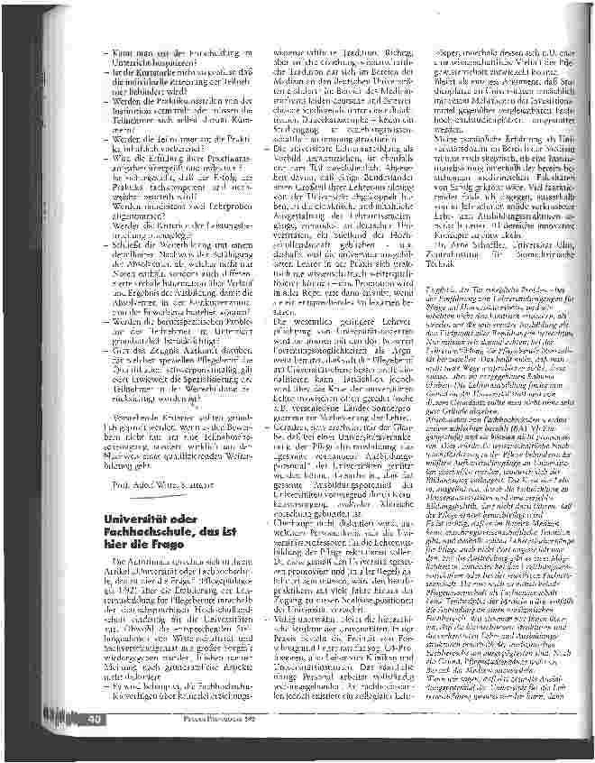 Vorschauseite 3: Reaktionen zu den Themen:Pflegewissenschaft,Qualität der Ausbildung, Berufskunde sowie Universität/Fachoberschule