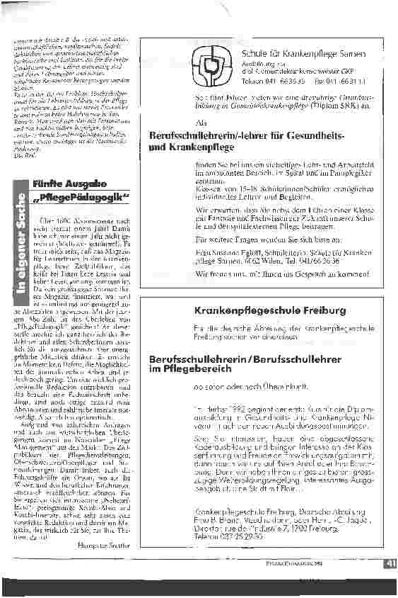 Vorschauseite 4: Reaktionen zu den Themen:Pflegewissenschaft,Qualität der Ausbildung, Berufskunde sowie Universität/Fachoberschule