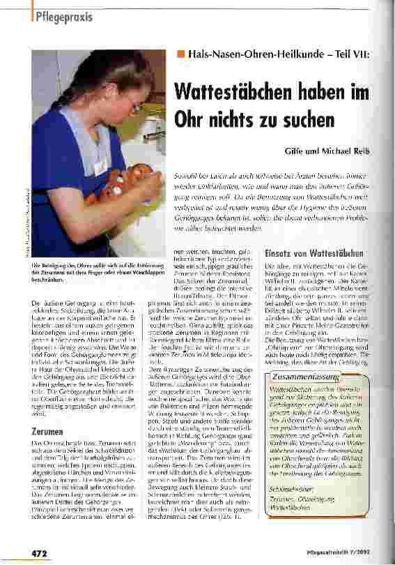 Vorschauseite 1: Wattestäbchen haben im Ohr nichts zu suchen Hals-Nasen-Ohren-Heilkunde - Teil VII