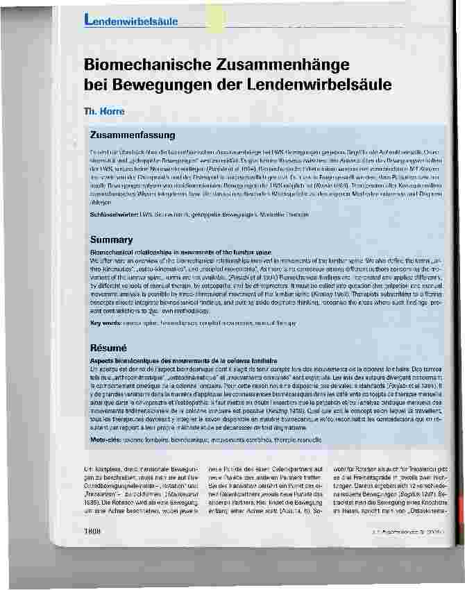 Vorschauseite 1: Biomechanische Zusammenhänge bei Bewegungen der Lendenwirbelsäule