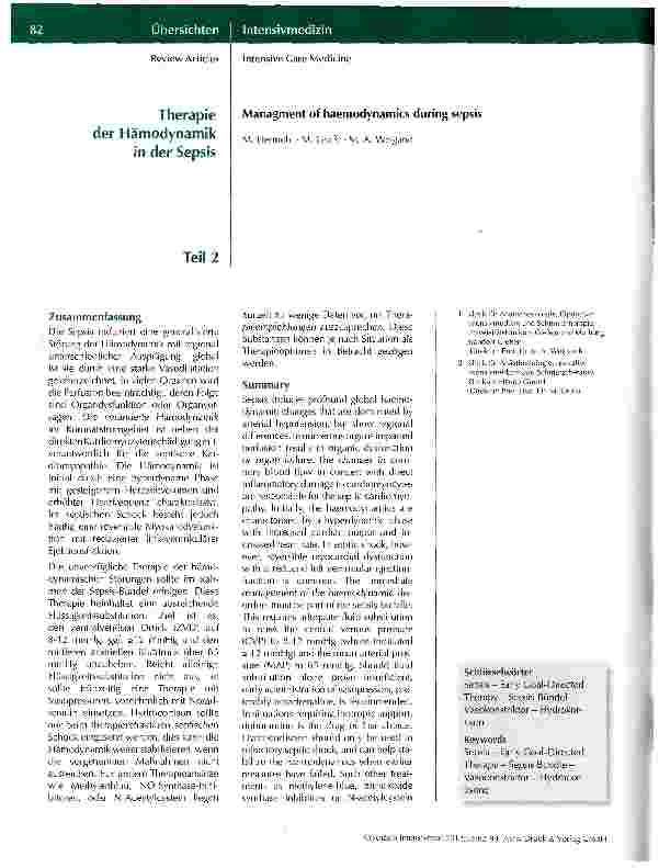 Vorschauseite 1: Therapie der Hämodynamik in der Sepsis Teil 2