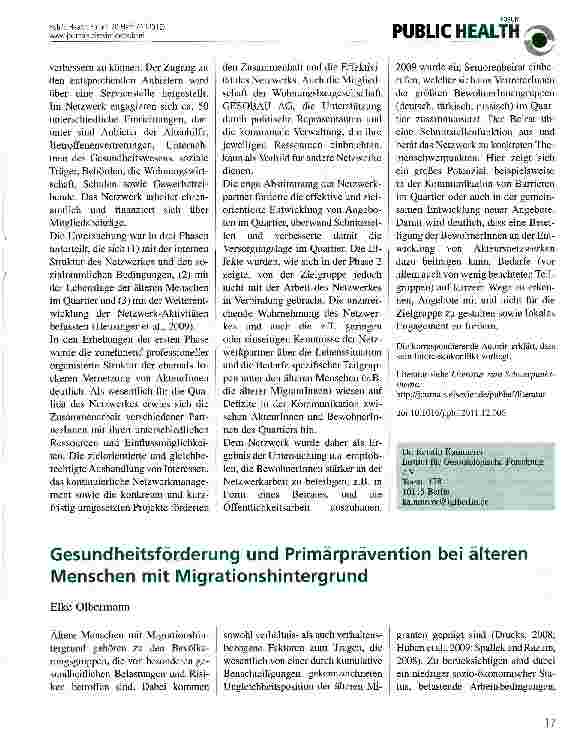 Vorschauseite 1: Gesundheitsförderung und Primärprävention bei älteren Menschen mit Migrationshintergrund