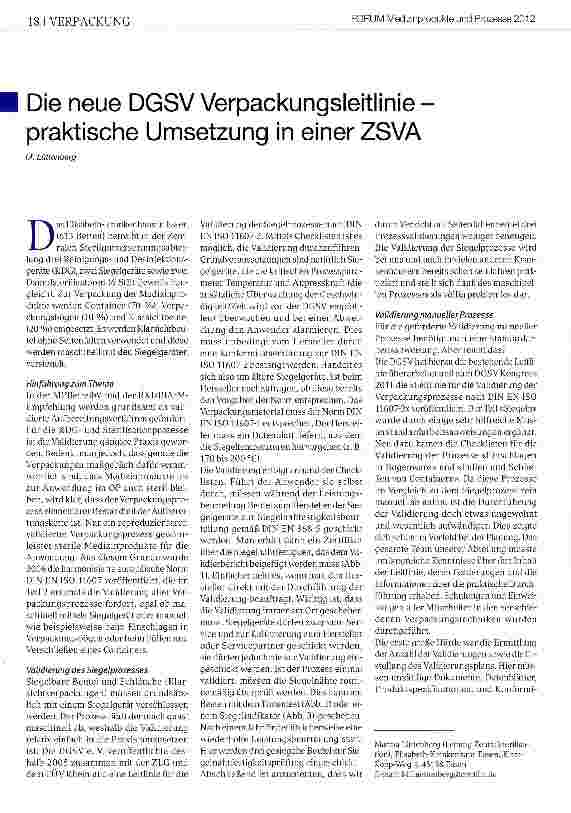 Vorschauseite 1: Die neue DGSV Verpackungsleitlinie -praktische Umsetzung in einer ZSVA