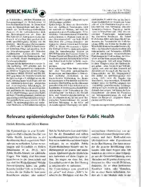 Vorschauseite 1: Relevanz epidemiologischer Daten für Public Health