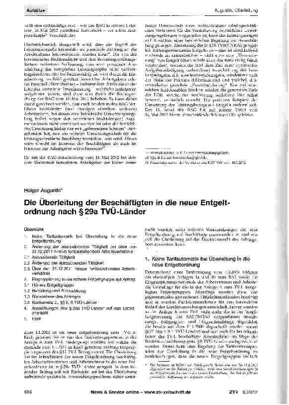 Vorschauseite 1: Die Überleitung der Beschäftigten in die neue Entgeltordnung nach §29a TVÜ-Länder