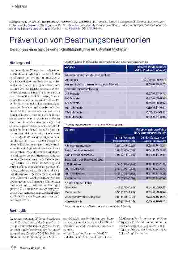 Vorschauseite 1: Prävention von Beatmungspneumonien