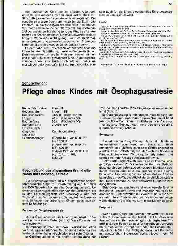 Vorschauseite 1: Pflege eines Kindes mit Ösophagusatresie Schülerbericht