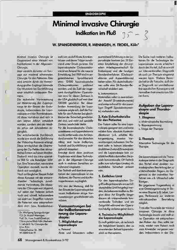 Vorschauseite 1: Minimal invasive Chirurgie Indikation im Fluß