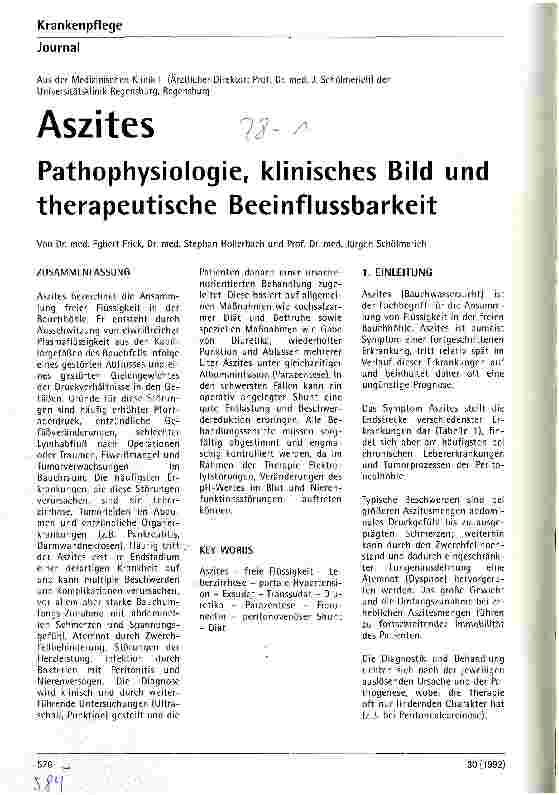 Vorschauseite 1: Aszites - Pathophysiologie, klinisches Bild und therapeutische Beeinflußbarkeit