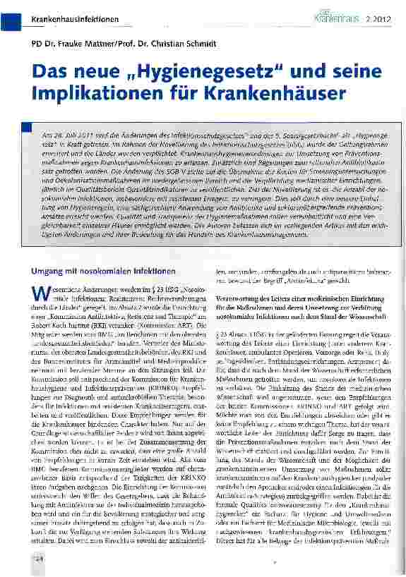 Vorschauseite 1: Das neue „Hygienegesetz und seine Implikationen für Krankenhäuser