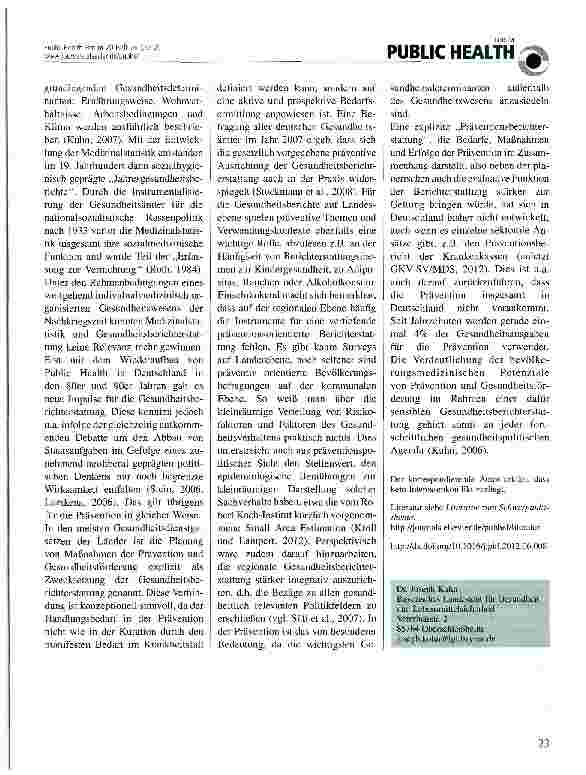 Vorschauseite 2: Regionale Gesundheitsberichterstattung und Prävention