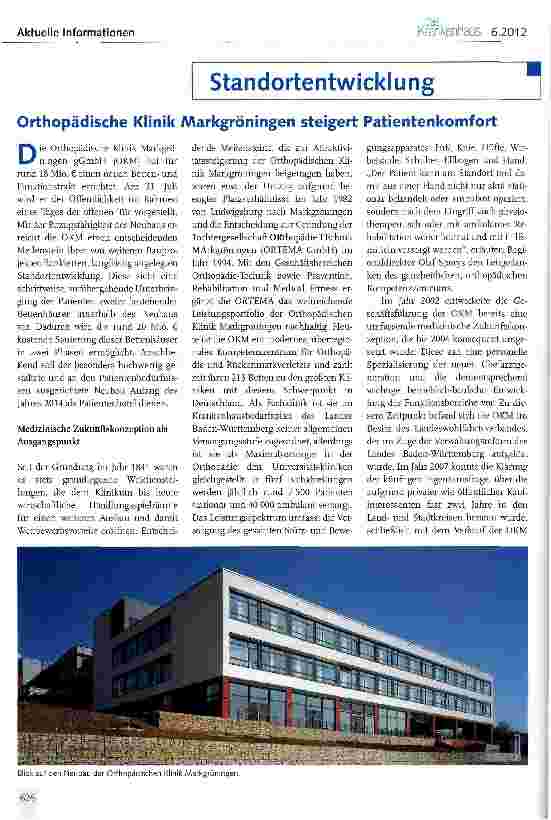 Vorschauseite 1: Orthopädische Klinik Markgröningen steigert Patientenkomfort