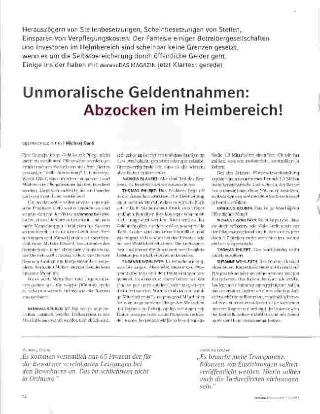 Vorschauseite 1: Unmoralische Geldentnahmen: Abzocken im Heimbereich!