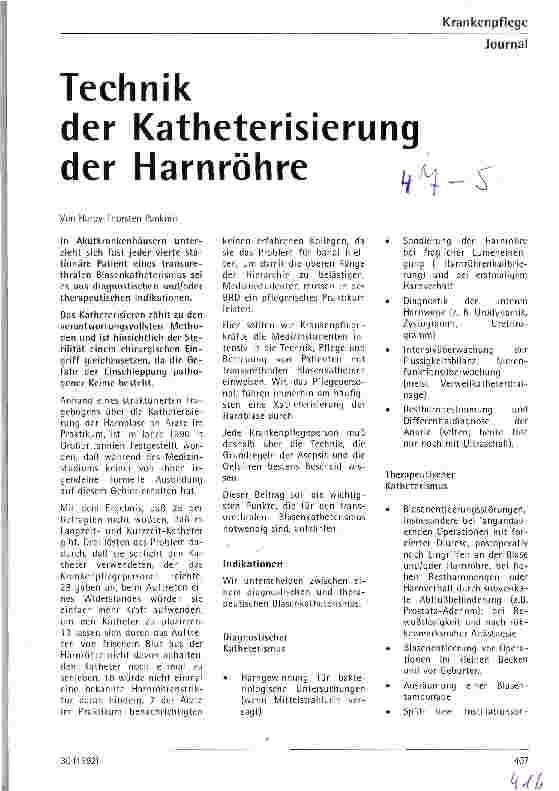 Vorschauseite 1: Technik der Katheterisierung der Harnröhre