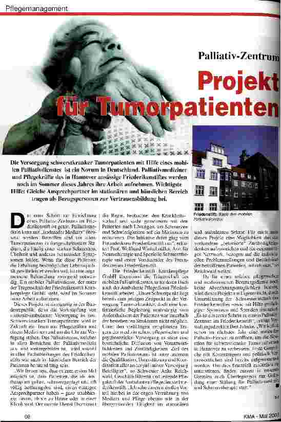 Vorschauseite 1: Projekt für Tumorpatienten Palliativ-Zentrum