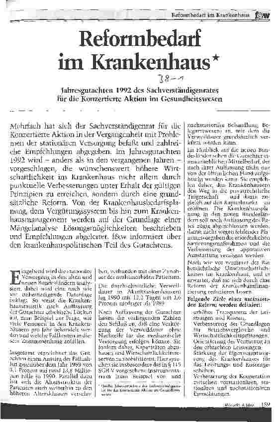 Vorschauseite 1: Reformbedarf im Krankenhaus