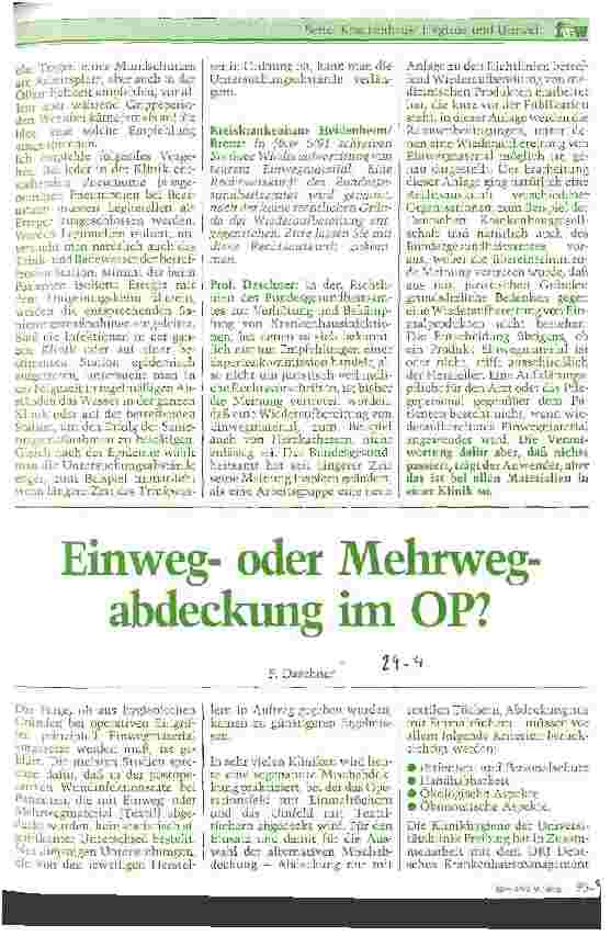 Vorschauseite 1: Einwegoder Mehrwegabdeckung im OP?
