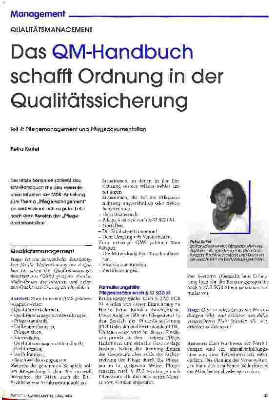 Vorschauseite 1: Das QM-Handbuch schafft Ordnung in der Qualitätssicherung Teil 4: Pflegemanagement und Pflegedokumentation