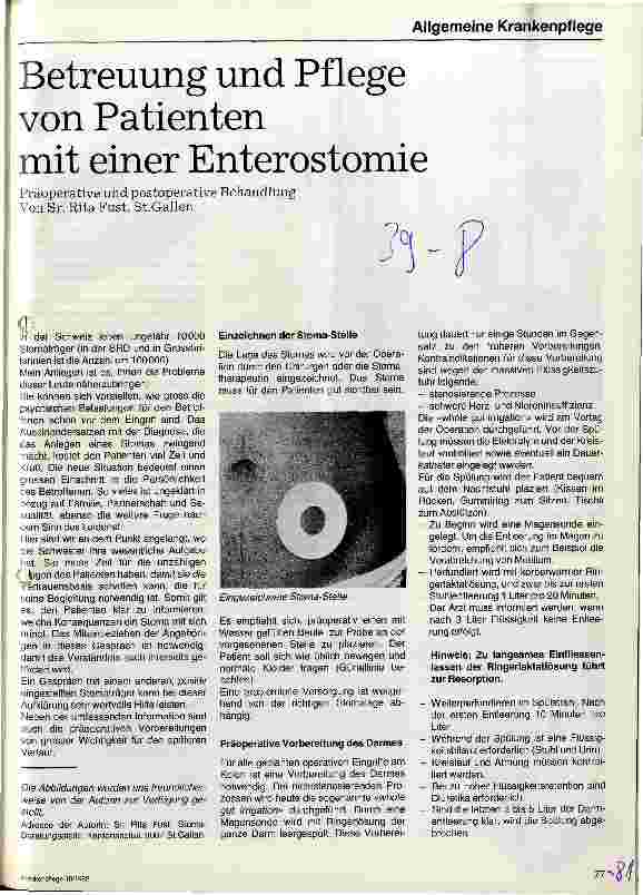 Vorschauseite 1: Betreuung und Pflege von Patienten mit einer Enterostomie Präoperative und postoperative Behandlung