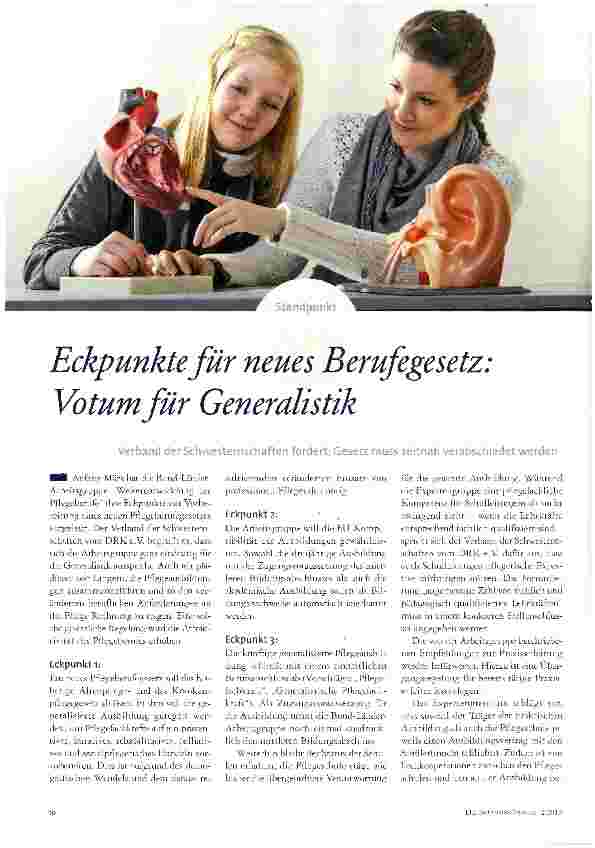 Vorschauseite 1: Eckpunkte für neues Berufegesetz: Votum für Generalistik