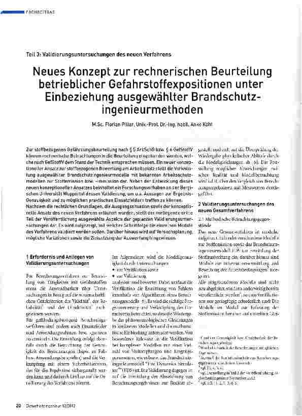 Vorschauseite 1: Teil 3: Validierungsuntersuchungen des neuen Verfahrens Neues Konzept zur rechnerischen Beurteilung betrieblicher Gefahrstoffexpositionen unter Einbeziehung ausgewählter Brandschu…