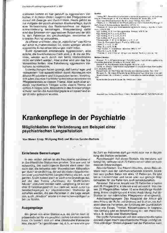 Vorschauseite 1: Krankenpflege in der Psychiatrie Möglichkeiten der Veränderung am Bsp. einer psychiatr. Langzeitstation