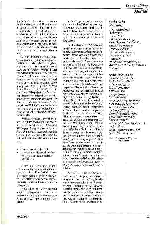 Vorschauseite 2: Subjektive Aspekte während und nach der Akutbehandlung der Schizophrenie