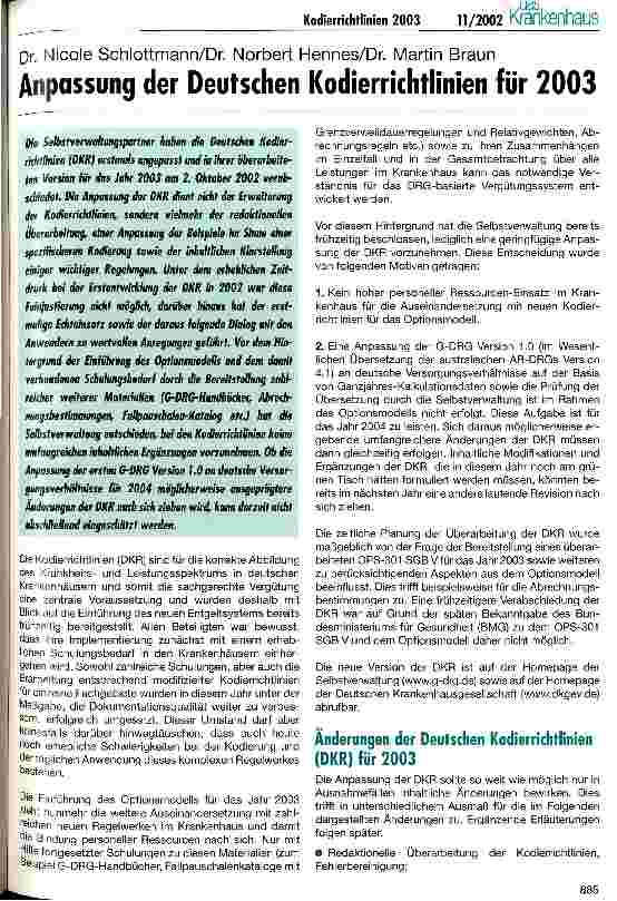 Vorschauseite 1: Anpassung der Deutschen Kodierrichtlinie für 2003