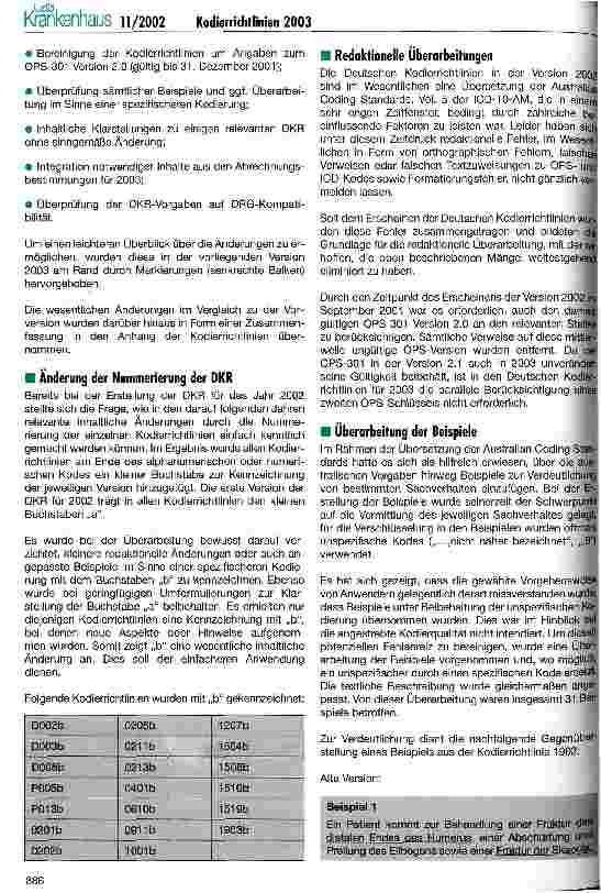 Vorschauseite 2: Anpassung der Deutschen Kodierrichtlinie für 2003